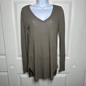 Mossimo XS Brown Long Sleeve T-Shirt Rayon Minimalist Layering Office Top V Neck